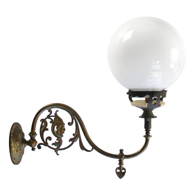 German Neoclassical Coverted Gas Wall Lamp in Opaline Glass, 1910s For Sale