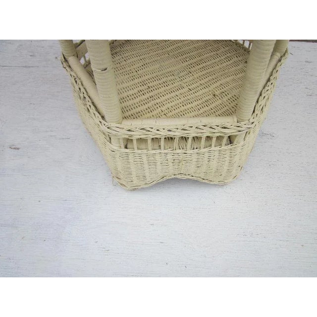 Ivory Vintage Wicker Rattan Round Side Table For Sale - Image 8 of 13