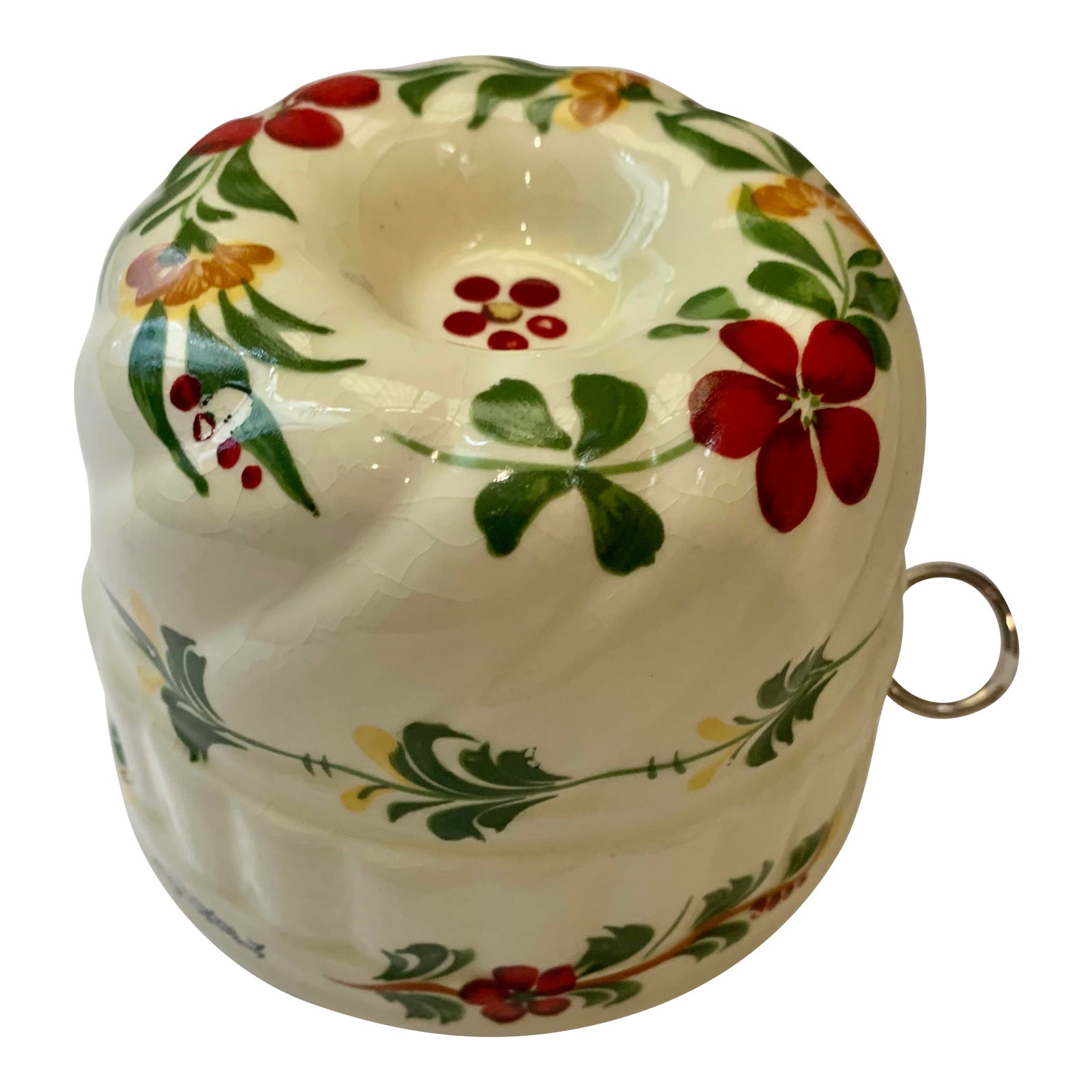 Vintage Hand Painted Flower Jello Ceramic Mold Teleflora/ Portugal