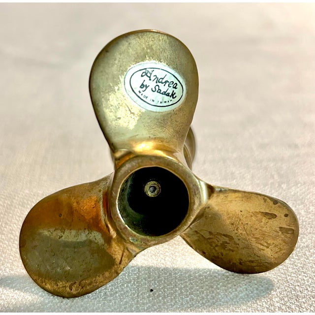 MCM Andrea by Sadek Solid Brass Nautical Propeller Candlesticks- A Pair For Sale - Image 4 of 4