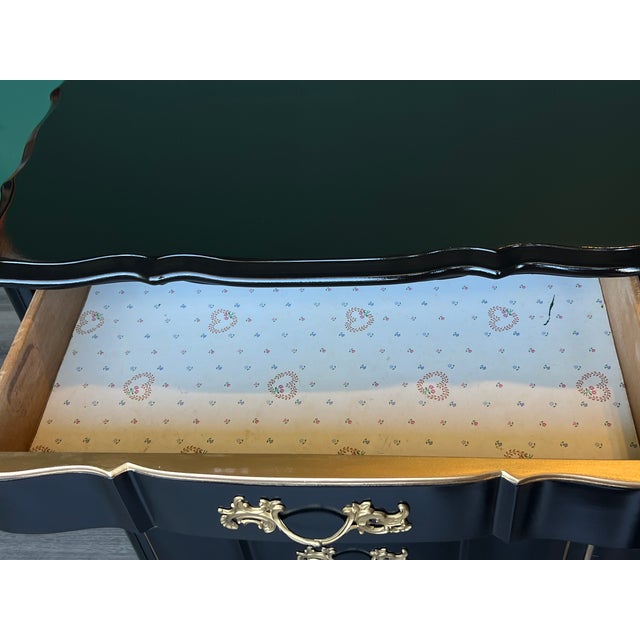 Late 20th Century 1970's High Gloss Black Lacquered French Provincial Dresser of Nine Drawers For Sale - Image 5 of 16