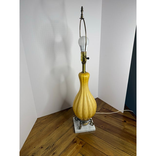 Italian 1950s Italian Galliano Ferro Murano Amber Bullicante Lamp Marble Base For Sale - Image 3 of 7