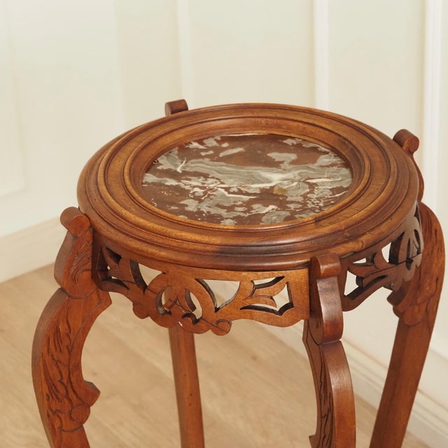 Wood Wilhelminian Floral Column Side Table with Marble Top, 1880s For Sale - Image 7 of 13