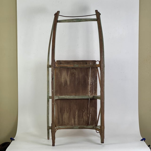 Mid 19th Century Rare & Marvelous 19th Century Primitive Hand Hewed & Forged Wood & Iron Sled, in Green & Red For Sale - Image 5 of 16