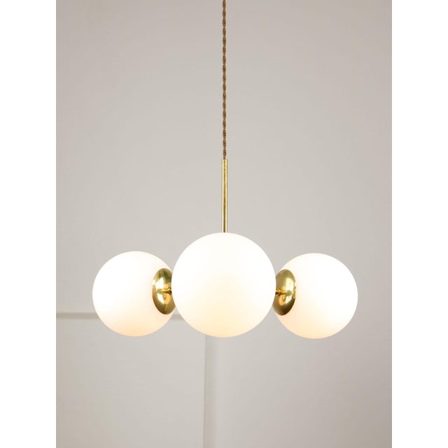 Mid-Century Modern Italian Pendant Light in Brass and Opaline Glass, 1960s For Sale - Image 5 of 15