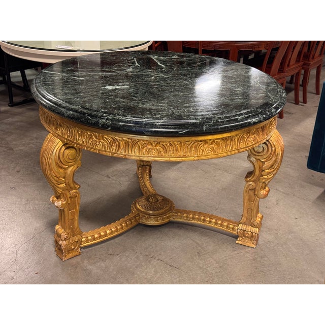 Design Plus Gallery presents a Custom French Louis XV Style Gilt Carved Wood Center Table + Marble Top from Frame Masters....