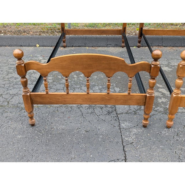 Brown Vintage Twin Size Maple Cannonball Bed Frame - A Pair For Sale - Image 8 of 11