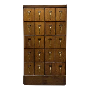 1930s Vintage Oak Apothecary Filing Cabinet With Brass Handles