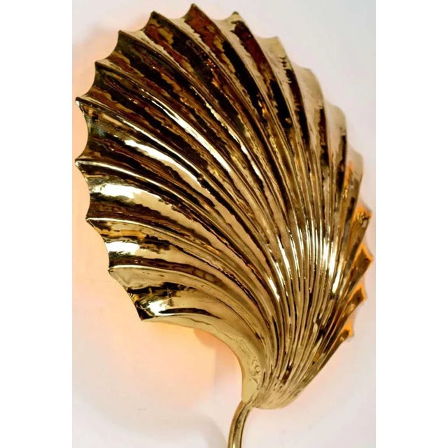 Cast and Hammered Brass Shell Sconces With Cord Covers Cicra 1970s For Sale In Chicago - Image 6 of 6
