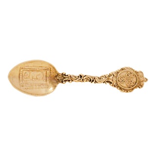 Antique 19th Century "Le Chien D'Or" Quebec Silver Plated Souvenir Spoon With Historic 1736 Inscription For Sale