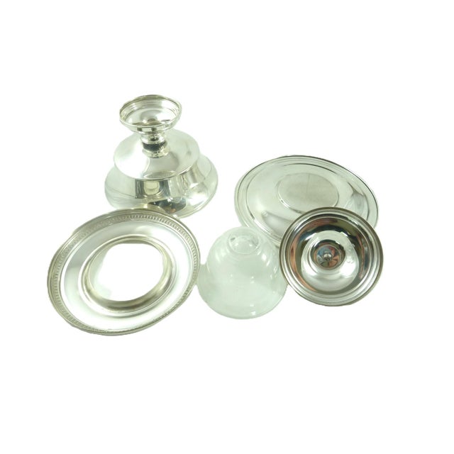 Metal Mid 20th Century French Silver Plate Caviar Server | Glass Liner | 5 Piece Set For Sale - Image 7 of 10