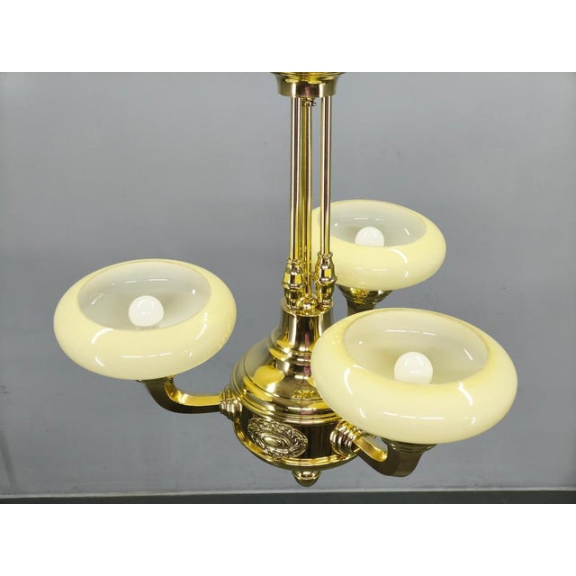 Neoclassical Art Deco Brass Chandelier, Czechoslovakia, 1930s For Sale - Image 9 of 13