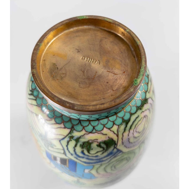 20th Century Chinese Republic Era Cloisonne Enamel Vase in Art Deco Style For Sale - Image 13 of 14