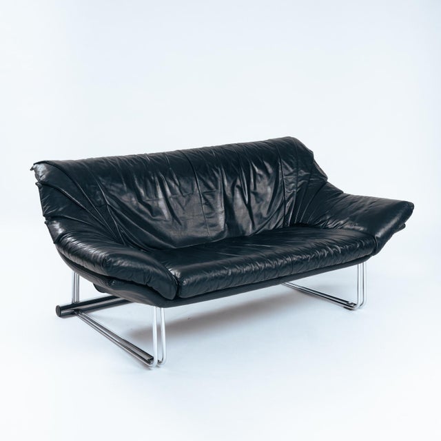 Vintage Italian Two-Seater Sofa in Black Leather and Metal, 1980s For Sale - Image 14 of 16
