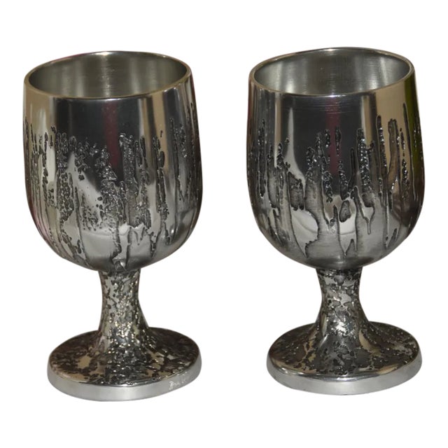 Don Sheil Stalagmite Pattern Metal Wine Goblets - a Pair Signed For Sale