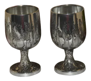 Don Sheil Stalagmite Pattern Metal Wine Goblets - a Pair Signed