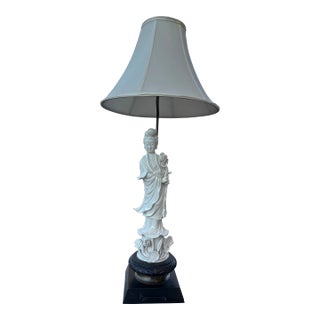 Antique Large Chinese Blanc De Chine Dehua Porcelain Kwan Yin/ Guanyin Lamp For Sale