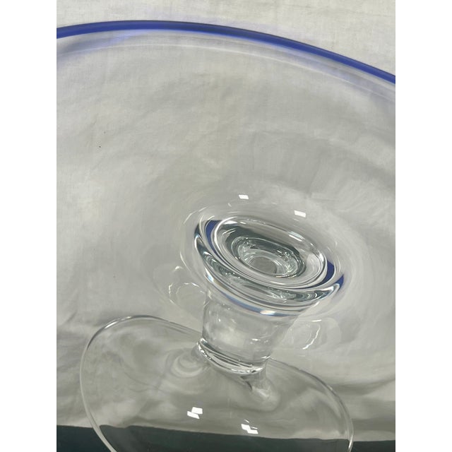 Vintage Hand-Blown Cake Stand With Cover, Cobalt Blue Trim For Sale In Los Angeles - Image 6 of 7