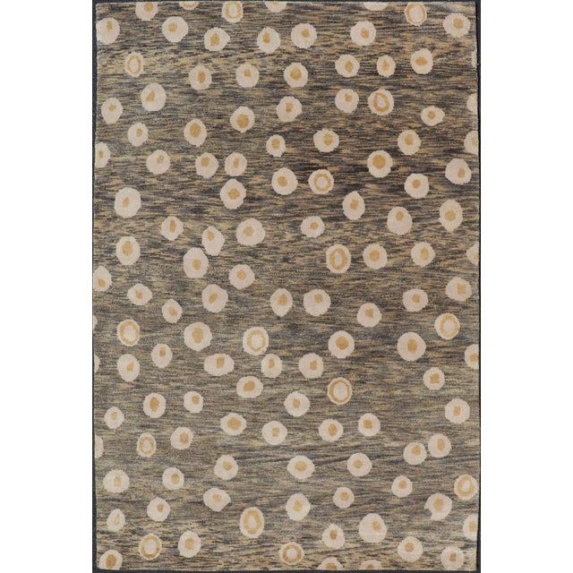 Modern Rug With Abstract Design in Shades of Green-Brown, Cream and Yellow For Sale - Image 9 of 9