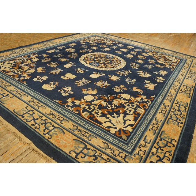 Traditional Floral-Medallion Design in a Navy Background Color Antique Chinese Peking Rug For Sale - Image 12 of 12