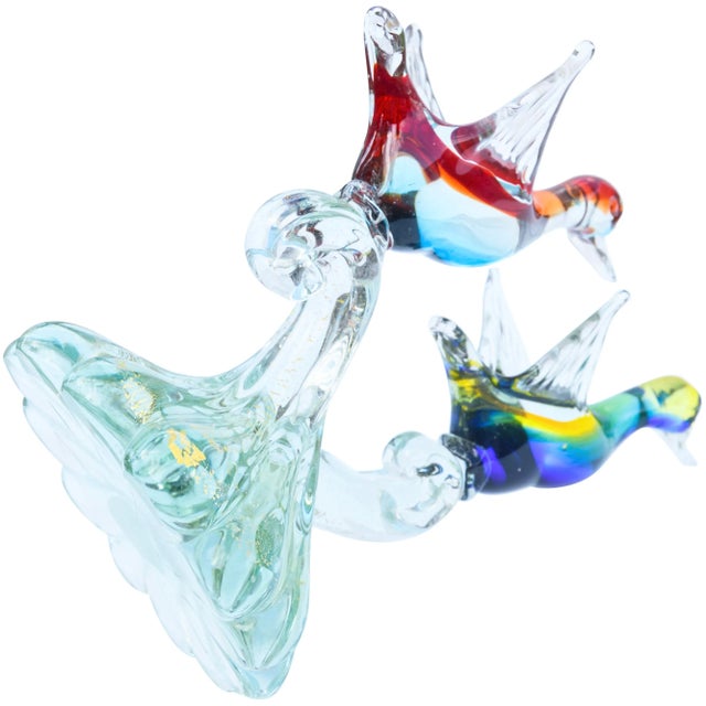Glass Vintage Large Barbini Murano Sommerso Italian Art Glass Birds Centerpiece For Sale - Image 7 of 10
