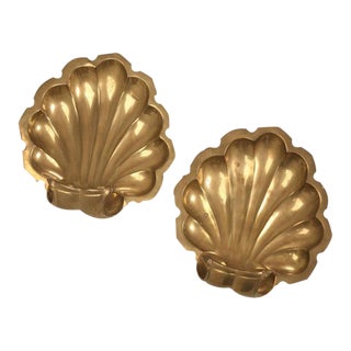 Solid Brass Footed Decorative Clamshell Dishes - A Pair For Sale