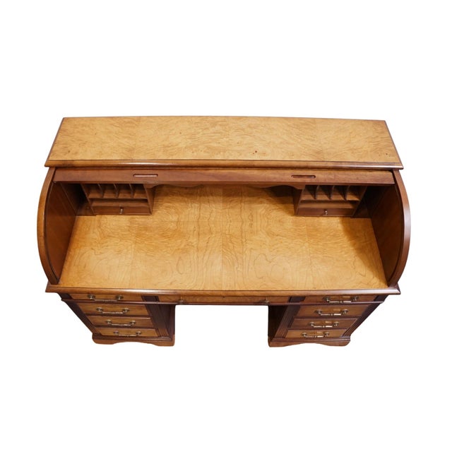 Jasper Cabinet Solid Mahogany & Elm Burl Traditional Regency Inspired 54" Roll Top Desk For Sale In Kansas City - Image 6 of 16