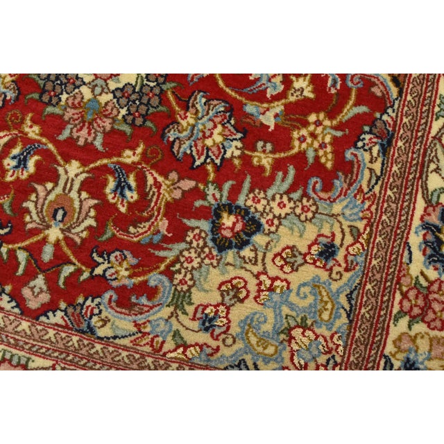 Fine Qom Rug 3’4” X 4’11” Red Wool/Silk Traditional Hand-Knotted Carpet For Sale - Image 4 of 12