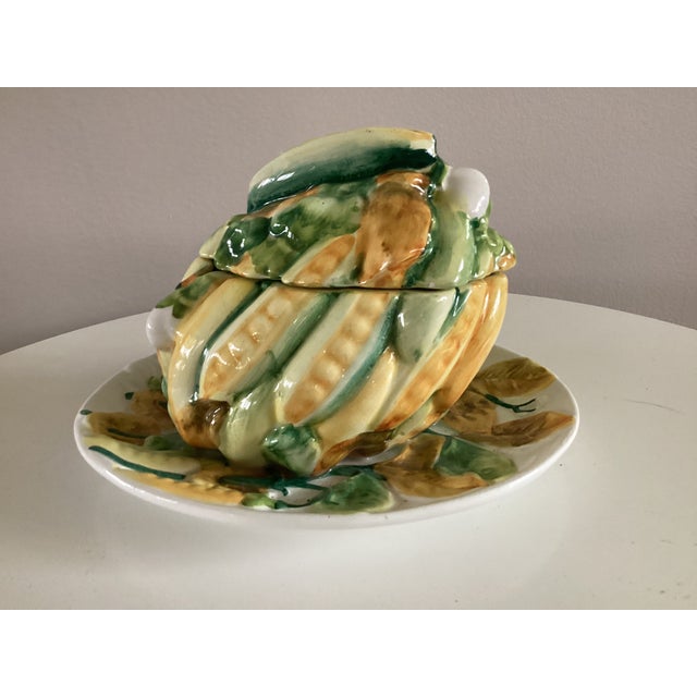 Contemporary Vintage Vegetable Shape Covered Serving Dish Featuring Corn and Peas - Made in Italy For Sale - Image 3 of 11