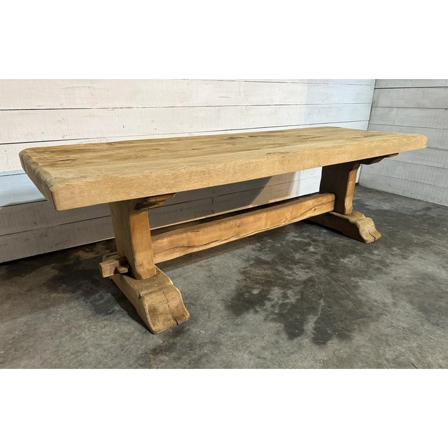 Large French Bleached Oak Farmhouse Dining Table, 1925 For Sale - Image 11 of 17