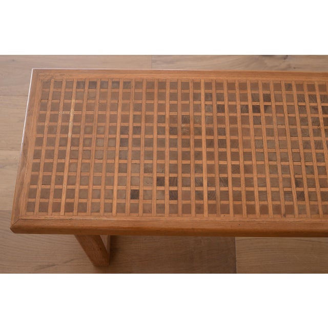 Wood Mid Century Modern Square Pattern Inlay Wood Bench For Sale - Image 7 of 13