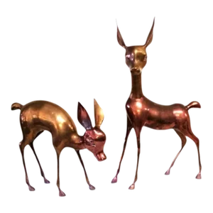 1960s Mid Century Modern Brass Big Eared Deer- Set of 2