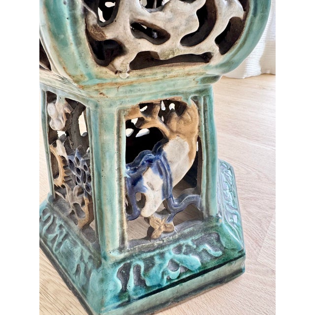 Ceramic 1950s Chinese Export Pierced Ceramic Pedestal Table With (Or Without) Custom Removeable Glass Top For Sale - Image 7 of 8