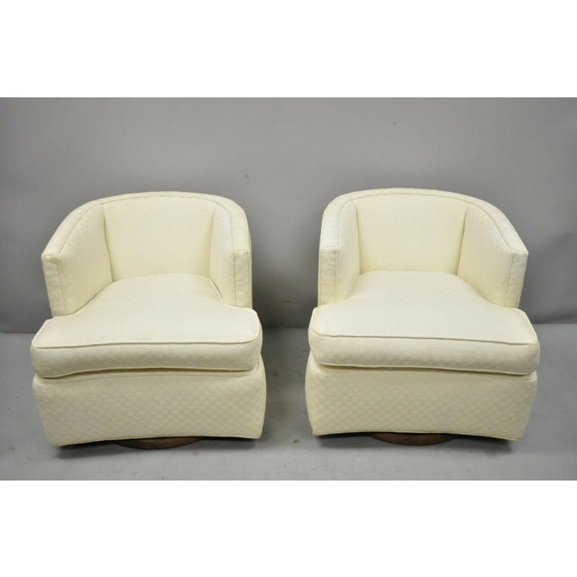 Mid Century Modern Wood Base Swivel Club Lounge Chairs A Pair Chairish