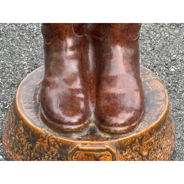 Mid 20th C. Majolica Style 22" High Glazed Terra Cotta Riding Boots Umbrella Stand For Sale - Image 6 of 10