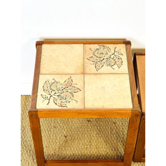 Brown Vintage Nesting Table in Teak and Ceramic, 1960s, Set of 3 For Sale - Image 8 of 13