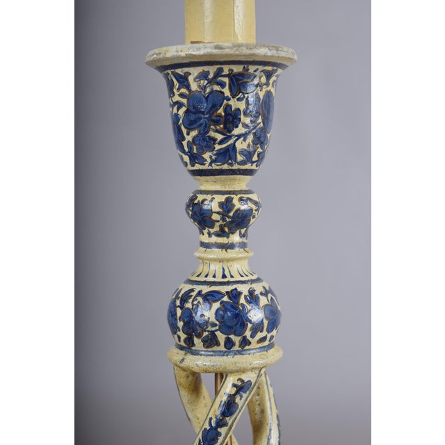 Brown Large Antique Kashmiri Blue and White Candlestick Lamps, 1890s, Set of 2 For Sale - Image 8 of 17