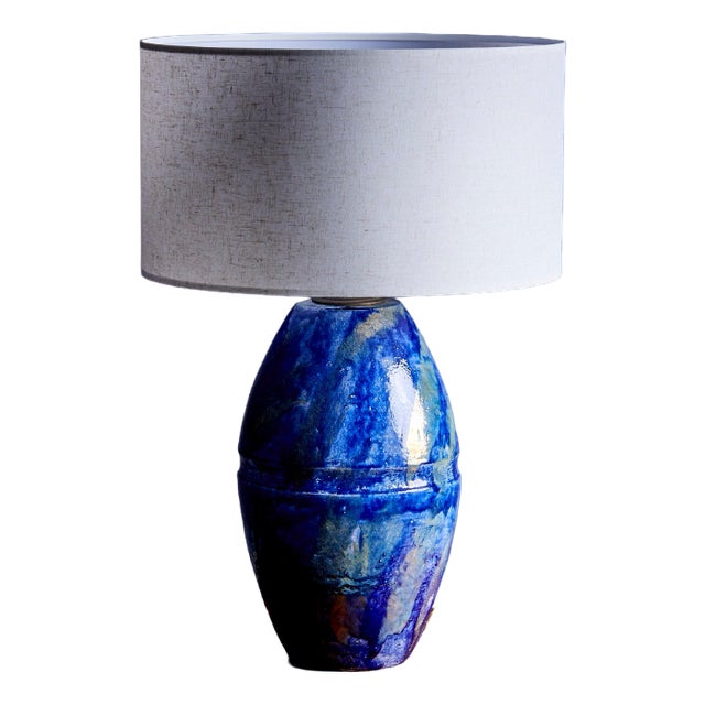 Huge Table Lamp in Blue Ceramic, France, 1960s For Sale