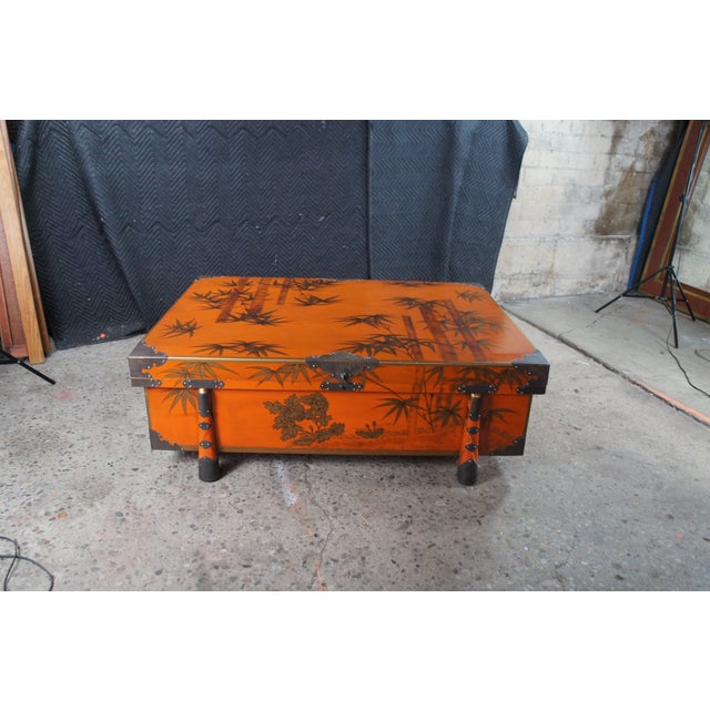 1980s Maitland Smith Japanese Meiji Style Red Lacquered Bamboo Motif Coffee Table 48" For Sale - Image 14 of 14