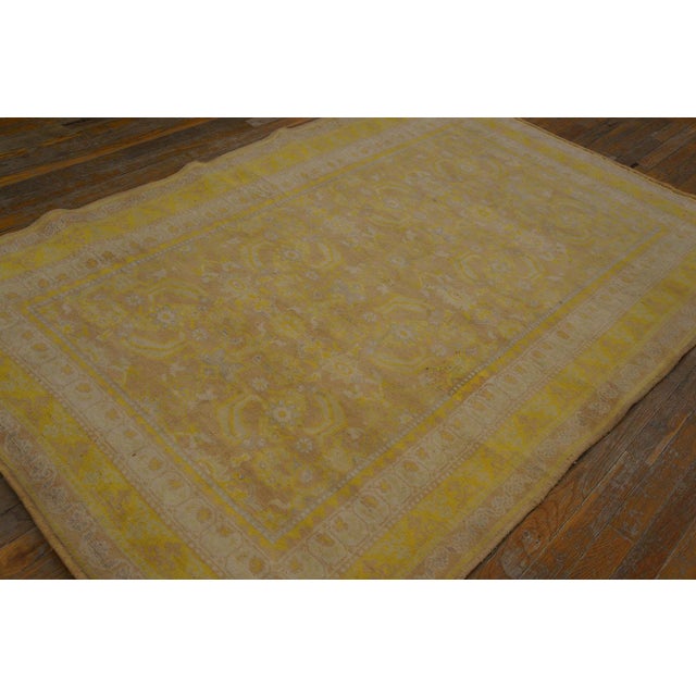 1930s Orange Peach Geometric Herati Antique Indian Cotton Agra Rug 4'7" X 7'2" Handknotted Wool Carpet For Sale - Image 4 of 6