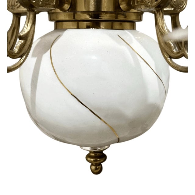 Mid 20th Century Vintage Art Nouveau Style Fleur De Lis Calla Lillies Shades 5 Arms Chandelier For Sale - Image 5 of 13