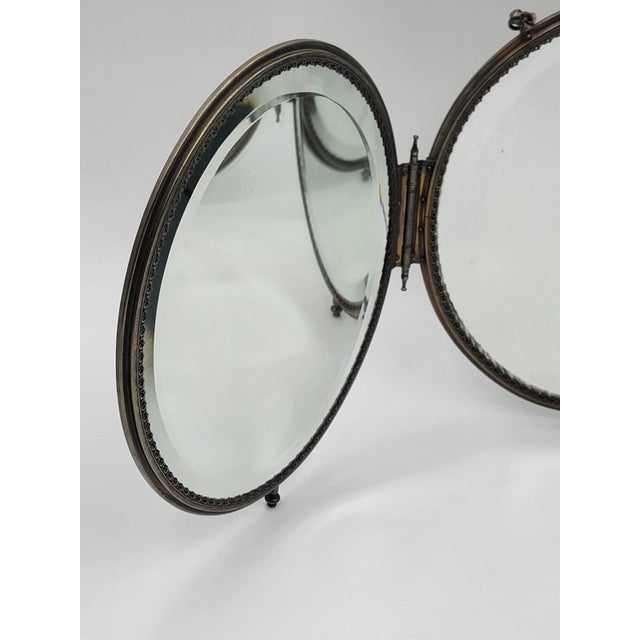 Rare 1800's Victorian Bronze Frame Dancing Couple Triple Hanging Shaving Vanity. For Sale - Image 11 of 12