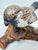 Vintage Hand-Carved & Painted Wooden House Sparrow Bird Sculpture on Driftwood Base For Sale - Image 9 of 12
