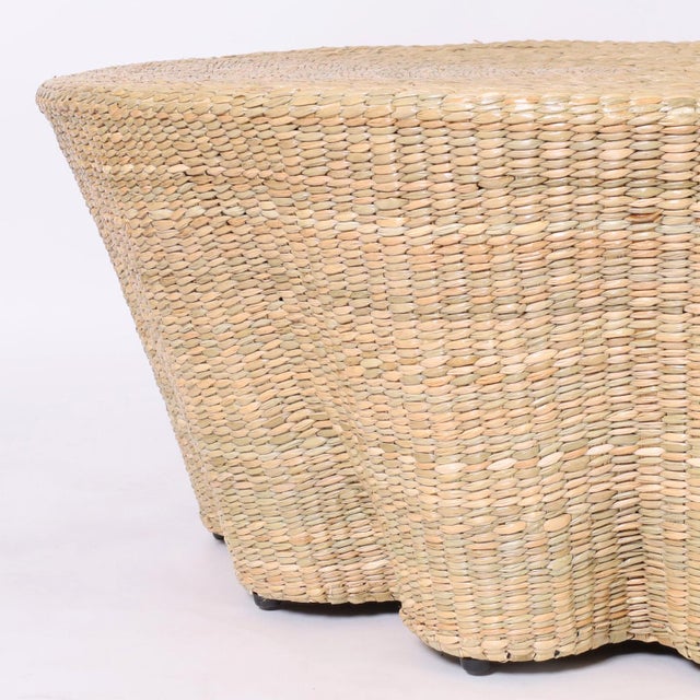 Tan Round Reed Wrapped Ghost Drapery Coffee Table For Sale - Image 8 of 8