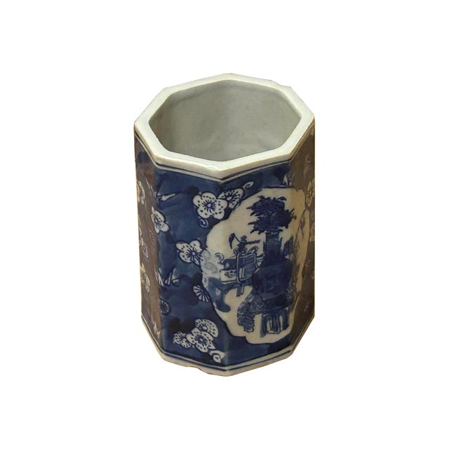 Ceramic 4" Small Octagonal Blue White Flower Vases Graphic Porcelain Art Vase For Sale - Image 7 of 11