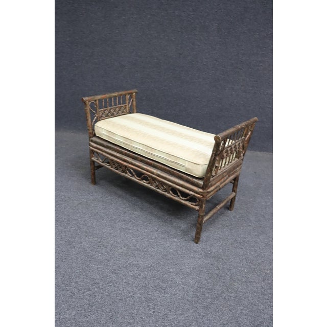 Brown Paint Decorated Bamboo Window Seat For Sale - Image 8 of 9