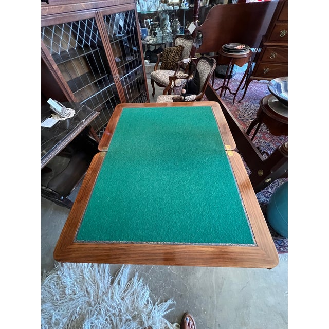 1900s Victorian Rosewood Game Table With Floral Inlay, Brass Details, Expandable, Original Condition For Sale In Los Angeles - Image 6 of 10