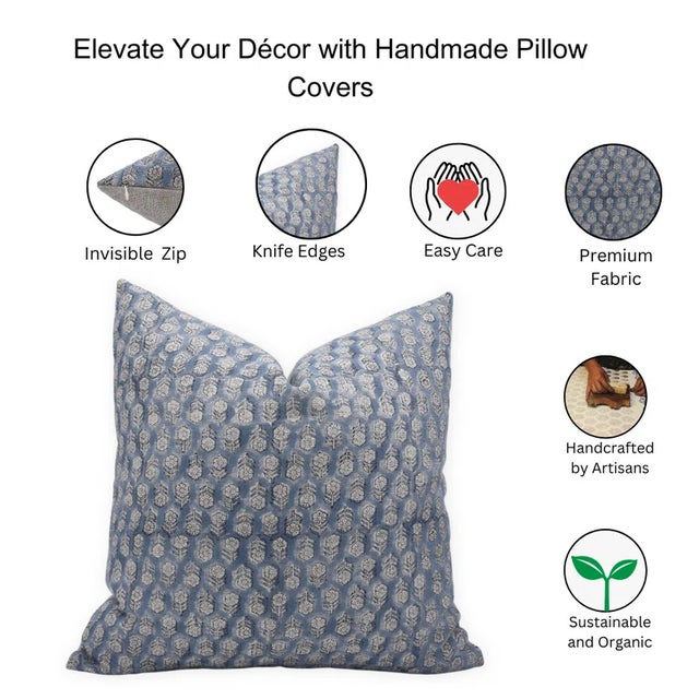 Handmade Block Print Cushion Cover 14x36 Inch - Tulsi Buti For Sale - Image 4 of 4