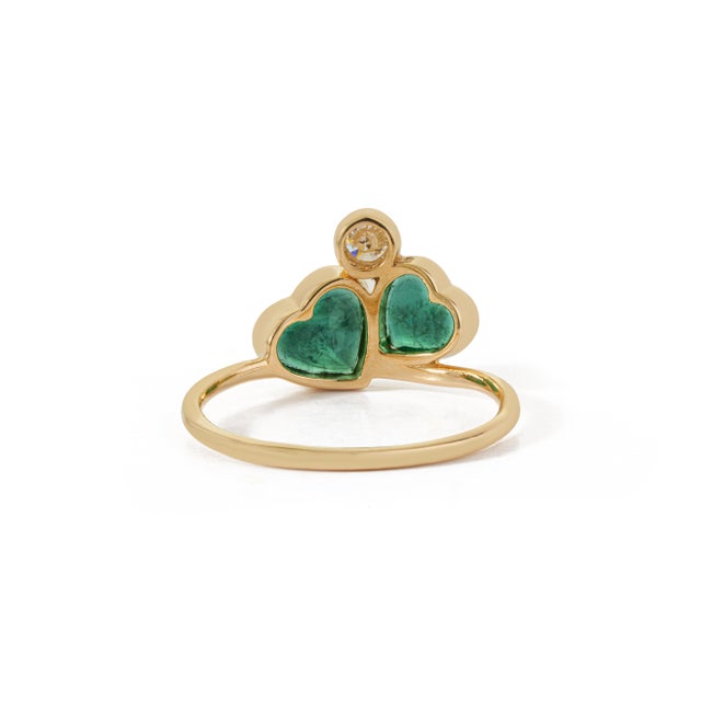 1.34ct Natural Heart Emerald & Diamond Proposal Ring in 14k Yellow Gold Size 6 For Sale - Image 10 of 18