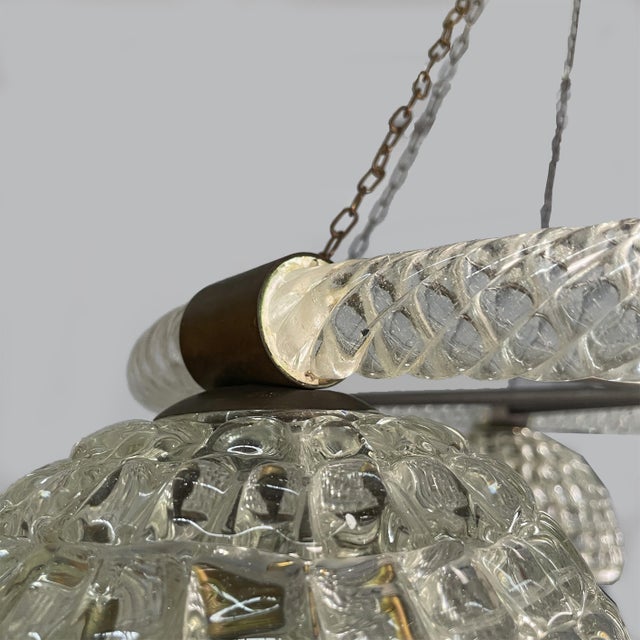 Metal Art Deco Italian Glass and Brass Chandelier, 1930s For Sale - Image 7 of 11
